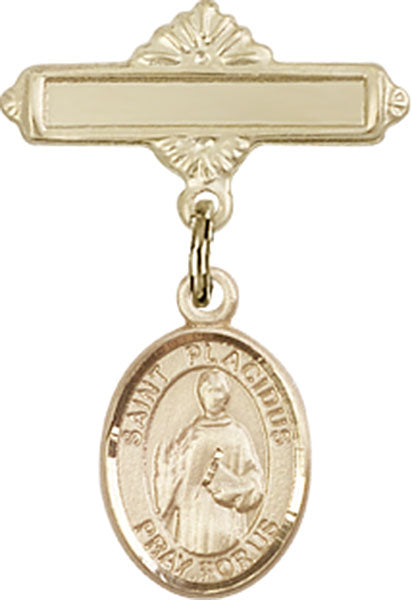 St. Placidus Charm and Polished Engravable Badge Pin