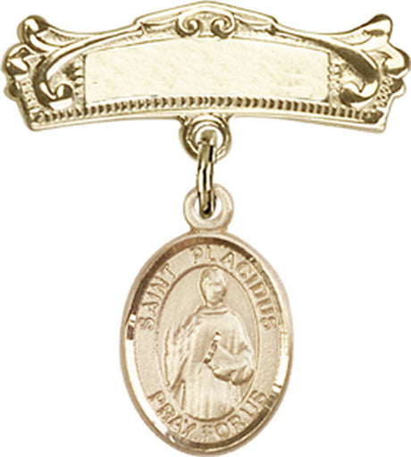 St. Placidus Charm and Arched Polished Engravable Badge Pin