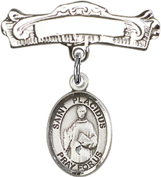 St. Placidus Charm and Arched Polished Engravable Badge Pin