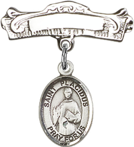 St. Placidus Charm and Arched Polished Engravable Badge Pin