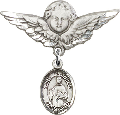 St. Placidus Charm and Angel with Larger Wings Badge Pin