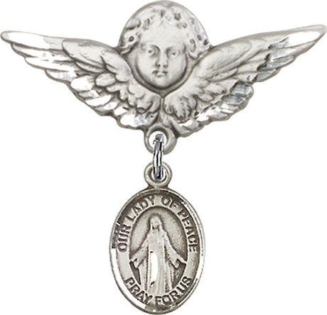 Our Lady of Peace Charm and Angel with Larger Wings Badge Pin