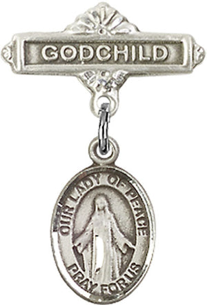 Our Lady of Peace Charm and Godchild Badge Pin