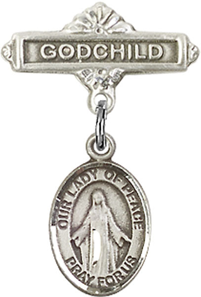 Our Lady of Peace Charm and Godchild Badge Pin