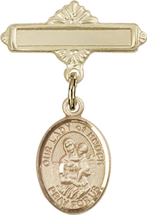 Our Lady of Knock Charm and Polished Engravable Badge Pin