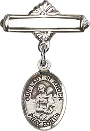 Our Lady of Knock Charm and Polished Engravable Badge Pin