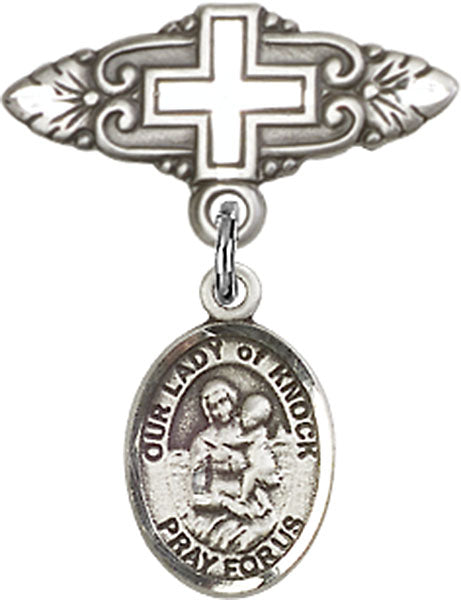 Our Lady of Knock Charm and Badge Pin with Cross