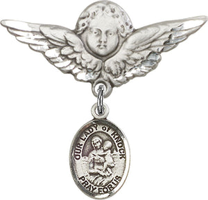 Our Lady of Knock Charm and Angel with Larger Wings Badge Pin