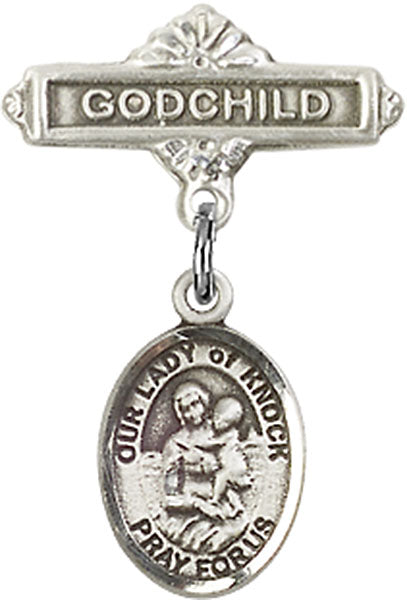 Our Lady of Knock Charm and Godchild Badge Pin