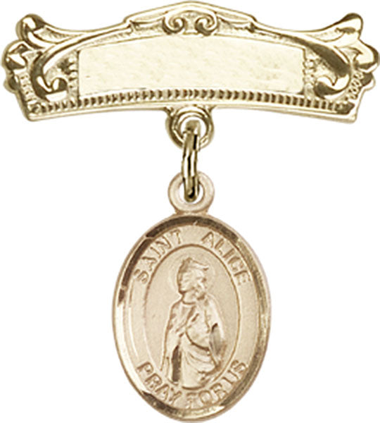 St. Alice Charm and Arched Polished Engravable Badge Pin