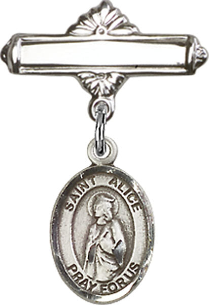 St. Alice Charm and Polished Engravable Badge Pin