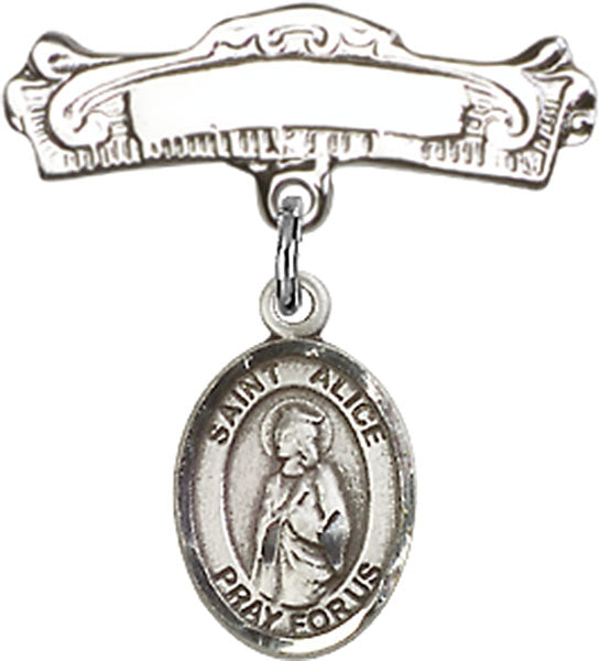 St. Alice Charm and Arched Polished Engravable Badge Pin