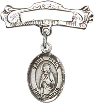 St. Alice Charm and Arched Polished Engravable Badge Pin
