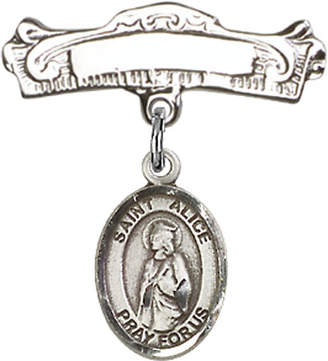 St. Alice Charm and Arched Polished Engravable Badge Pin
