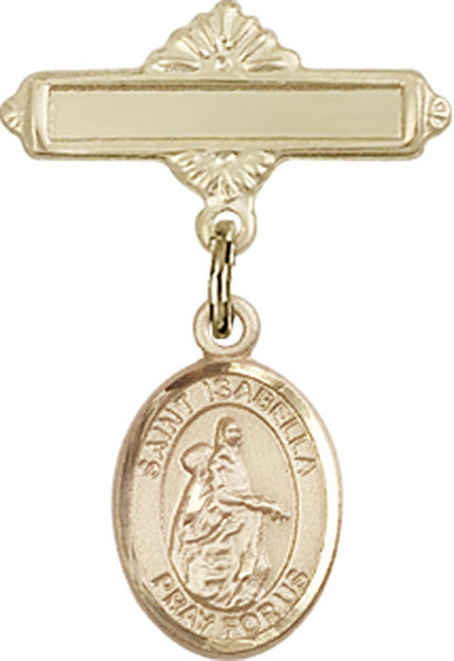 St. Isabella of Portugal Charm and Polished Engravable Badge Pin