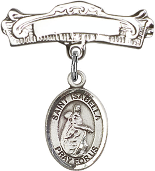 St. Isabella of Portugal Charm and Arched Polished Engravable Badge Pin