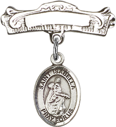 St. Isabella of Portugal Charm and Arched Polished Engravable Badge Pin
