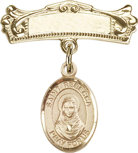 St. Rebecca Charm and Arched Polished Engravable Badge Pin