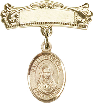 St. Rebecca Charm and Arched Polished Engravable Badge Pin