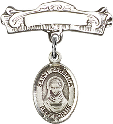 St. Rebecca Charm and Arched Polished Engravable Badge Pin