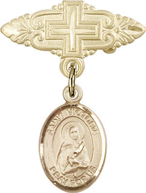 St. Victoria Charm and Badge Pin with Cross