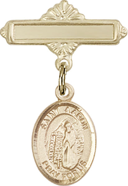 St. Aaron Charm and Polished Engravable Badge Pin