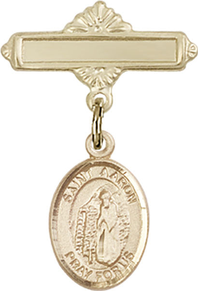 St. Aaron Charm and Polished Engravable Badge Pin