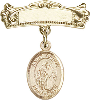 St. Aaron Charm and Arched Polished Engravable Badge Pin