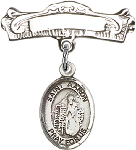 St. Aaron Charm and Arched Polished Engravable Badge Pin