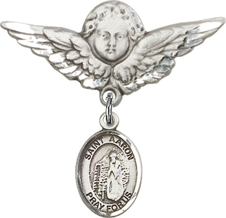 St. Aaron Charm and Angel with Larger Wings Badge Pin