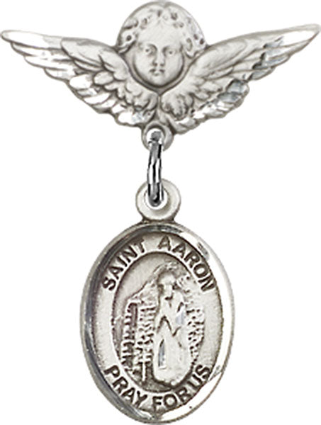 St. Aaron Charm and Angel with Smaller Wings Badge Pin