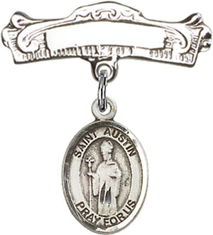St. Austin Charm and Arched Polished Engravable Badge Pin