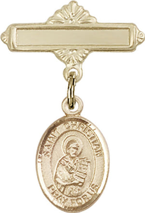 St. Christian Demosthenes Charm and Polished Engravable Badge Pin