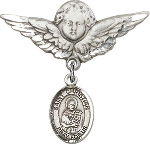 St. Christian Demosthenes Charm and Angel with Larger Wings Badge Pin