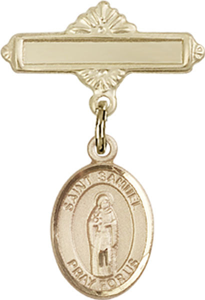 St. Samuel Charm and Polished Engravable Badge Pin
