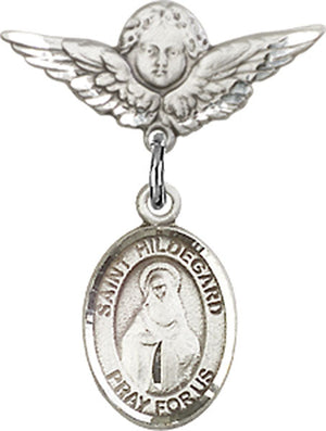 St. Hildegard Von Bingen Charm and Angel with Smaller Wings Badge Pin