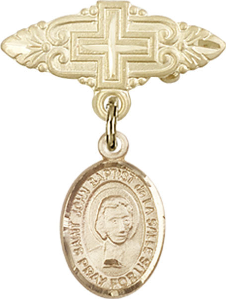 St. John Baptist de la Salle Charm and Badge Pin with Cross