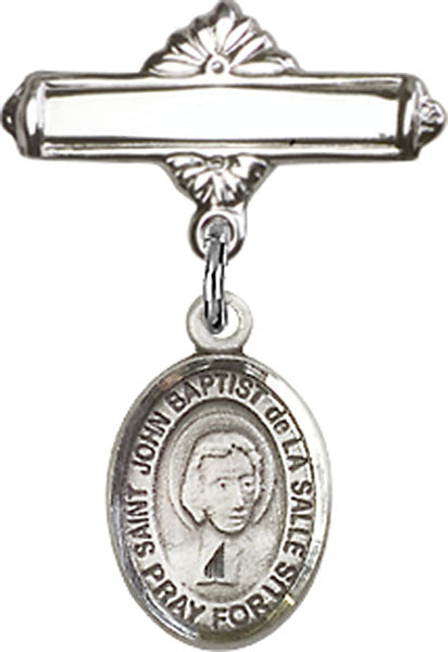 St. John Baptist de la Salle Charm and Polished Engravable Badge Pin