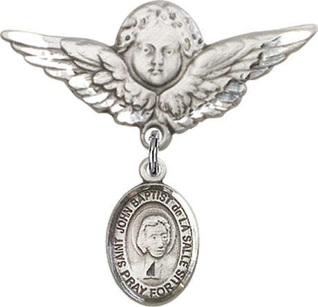 St. John Baptist de la Salle Charm and Angel with Larger Wings Badge Pin