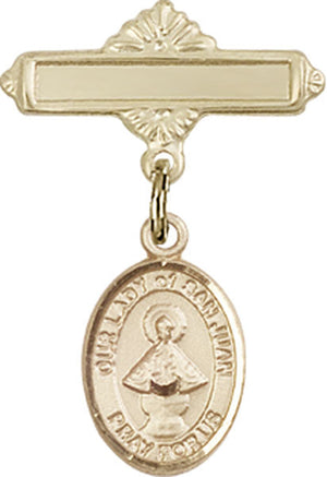 Our Lady of San Juan Charm and Polished Engravable Badge Pin