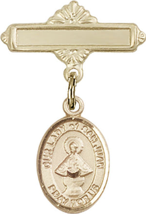 Our Lady of San Juan Charm and Polished Engravable Badge Pin