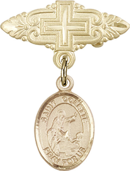 St. Colette Charm and Badge Pin with Cross