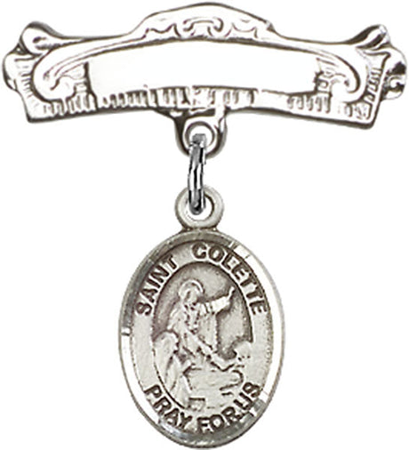 St. Colette Charm and Arched Polished Engravable Badge Pin