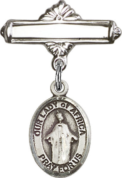 Our Lady of Africa Charm and Polished Engravable Badge Pin