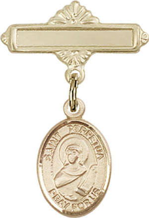 St. Perpetua Charm and Polished Engravable Badge Pin