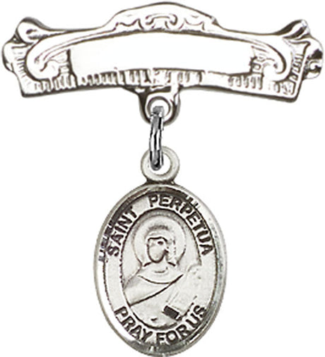 St. Perpetua Charm and Arched Polished Engravable Badge Pin