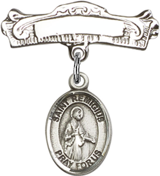 St. Remigius of Reims Charm and Arched Polished Engravable Badge Pin