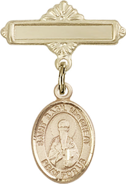St. Basil the Great Charm and Polished Engravable Badge Pin