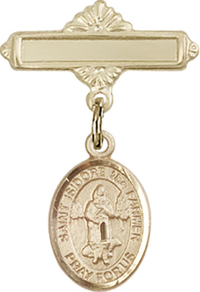 St. Isidore the Farmer Charm and Polished Engravable Badge Pin