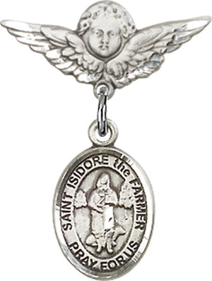 St. Isidore the Farmer Charm and Angel with Smaller Wings Badge Pin